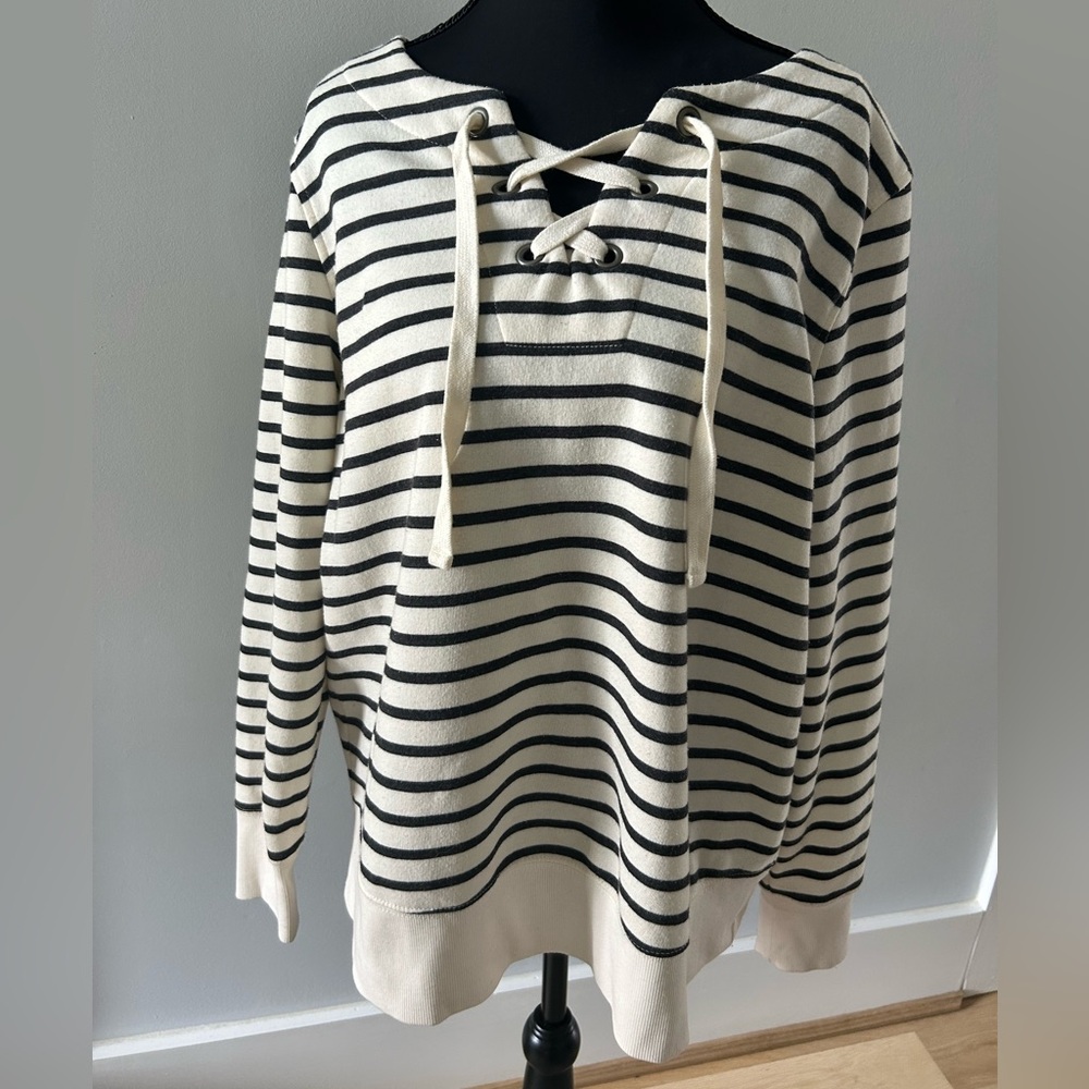Old Navy Striped Pull Over with Lace-Up Detail